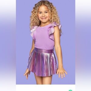 Mia NYC Purple Ruffled Top and Metallic Skirt Set